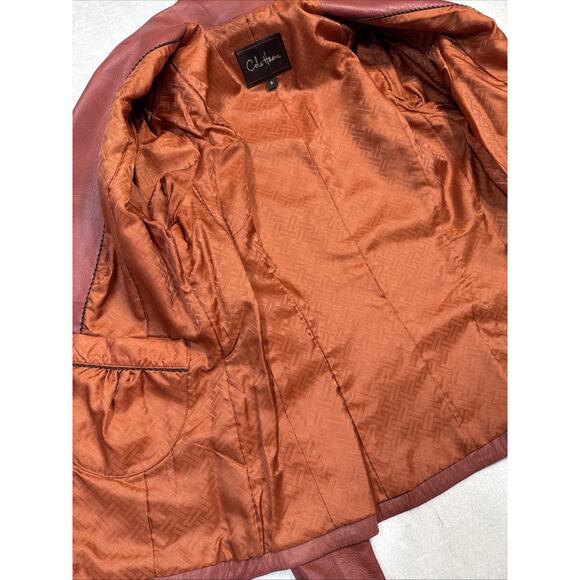 Cole Haan Red Clay Lambskin Full Zip Jacket Sz 8 Front Tailored Moto Blazer - Picture 9 of 9